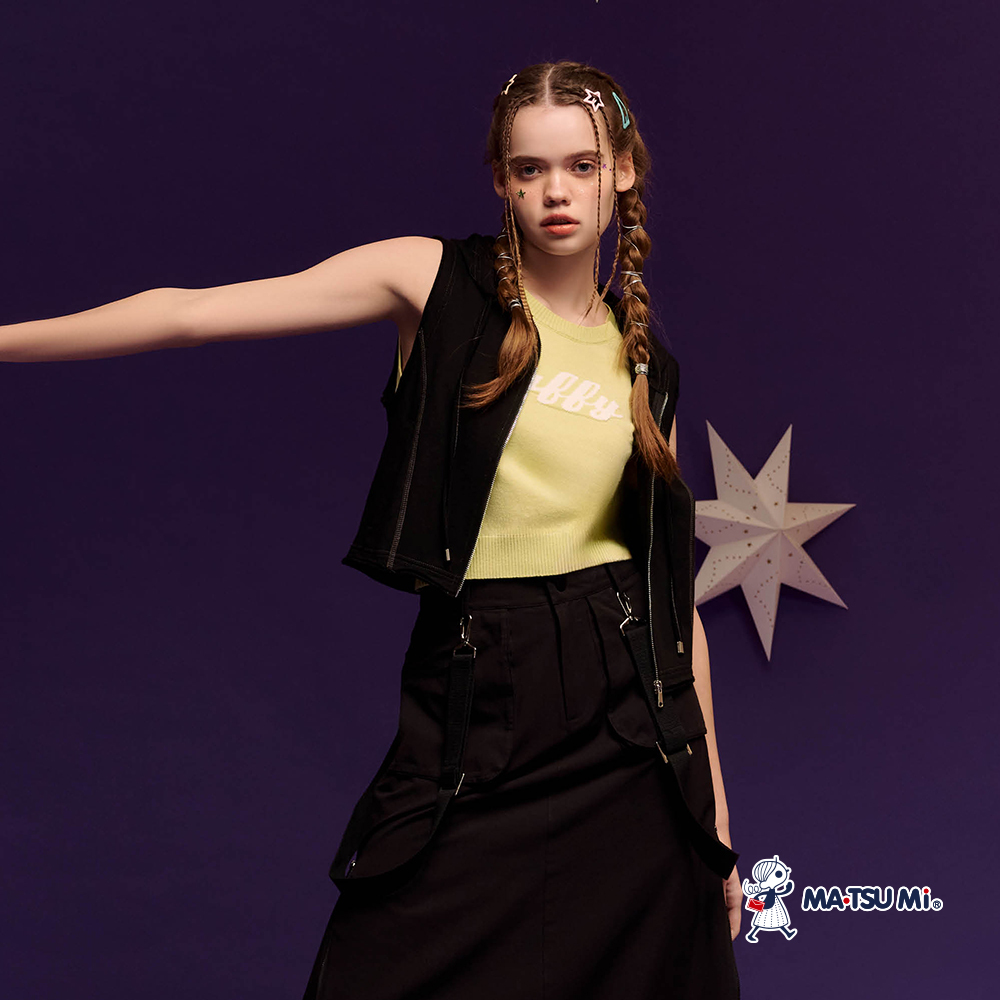 MA‧TSU Mi 品牌logo文字針織羅紋短版背心(草綠.深灰)