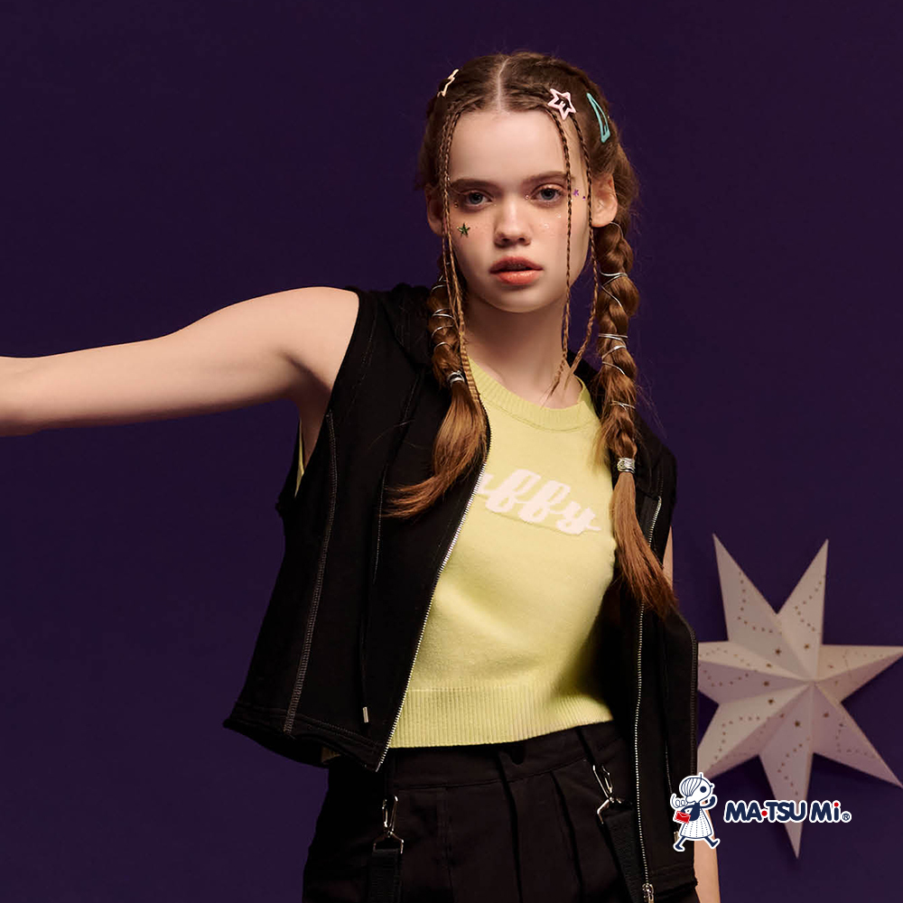 MA‧TSU Mi 品牌logo文字針織羅紋短版背心(草綠.深灰)