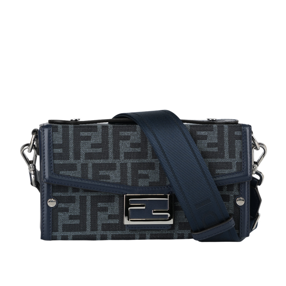 【FENDI】Soft Trunk FF Logo 緹花拼皮革二用包