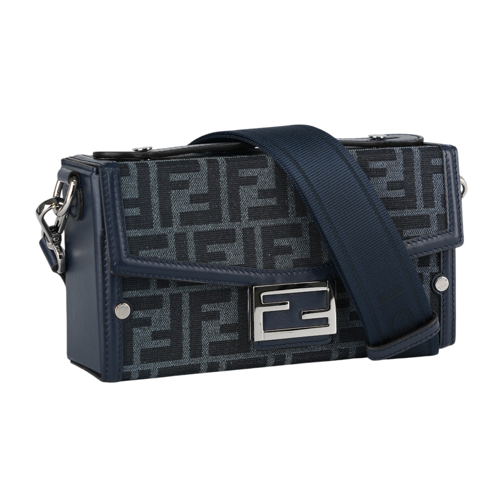 【FENDI】Soft Trunk FF Logo 緹花拼皮革二用包