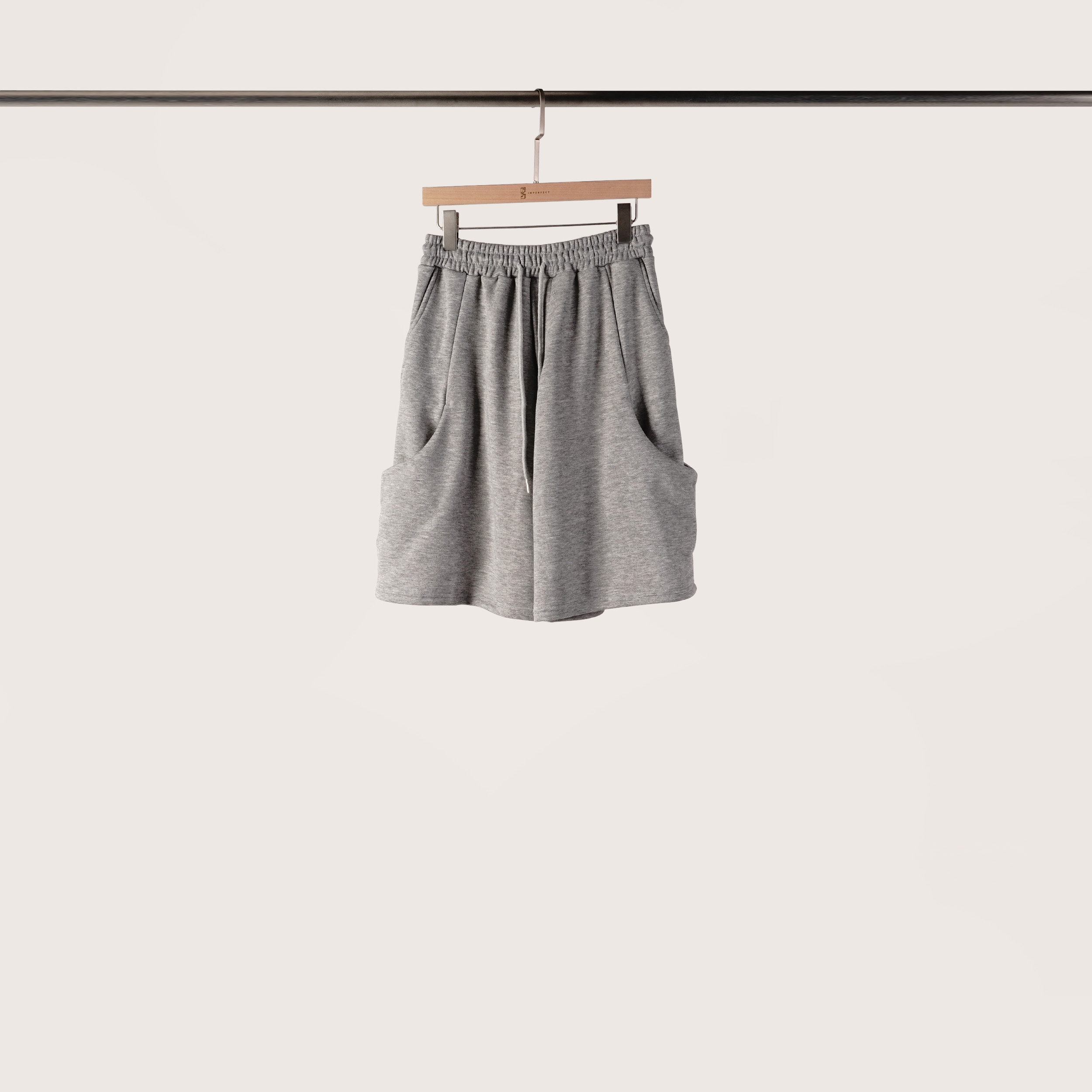 有弧度口袋抽繩棉短褲 | 芝麻灰