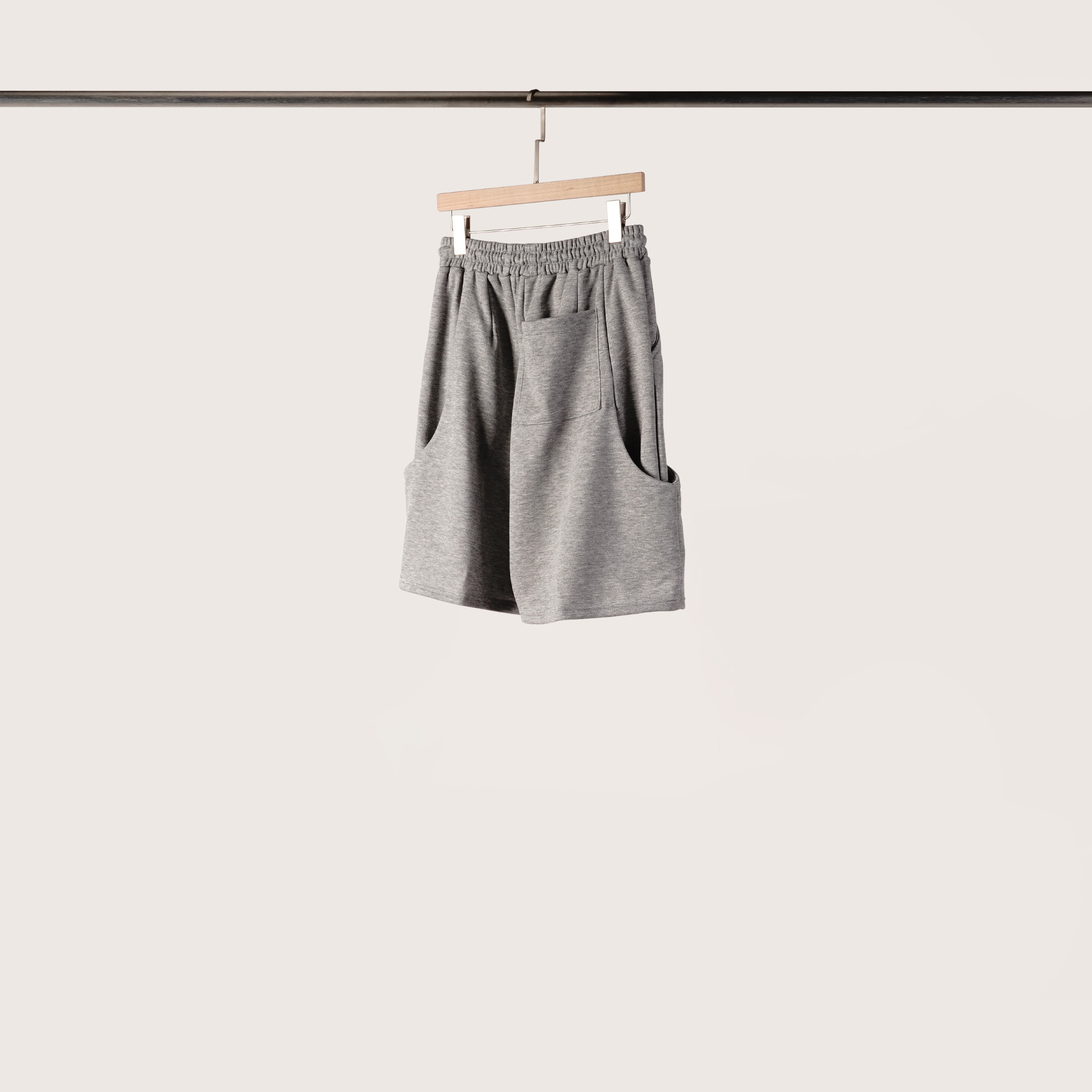 有弧度口袋抽繩棉短褲 | 芝麻灰