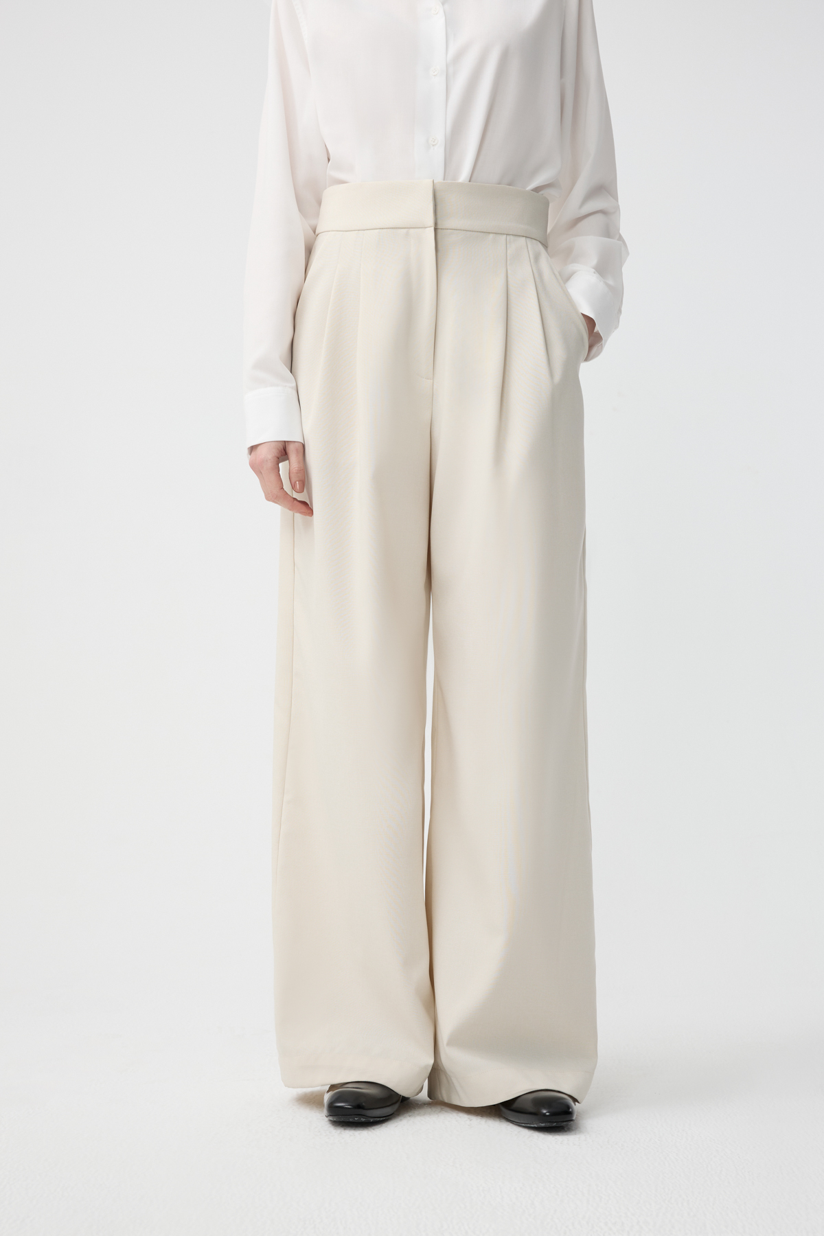 LINNET 麻感打褶寬褲 女（米白）