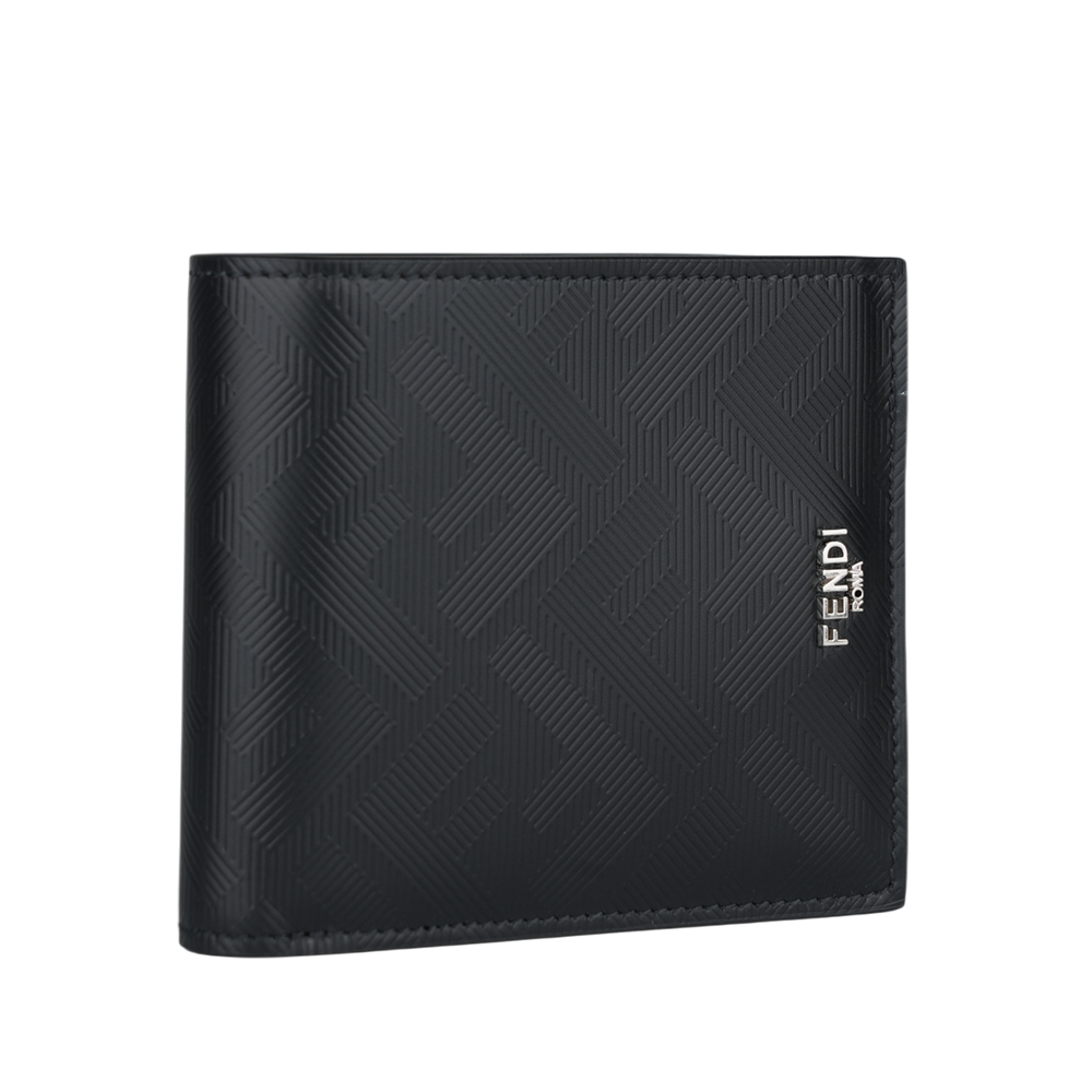 【FENDI】FF Logo Shadow 內拼色對開8卡短夾(黑色/紅色) 7M0169 AJF4 F19KP