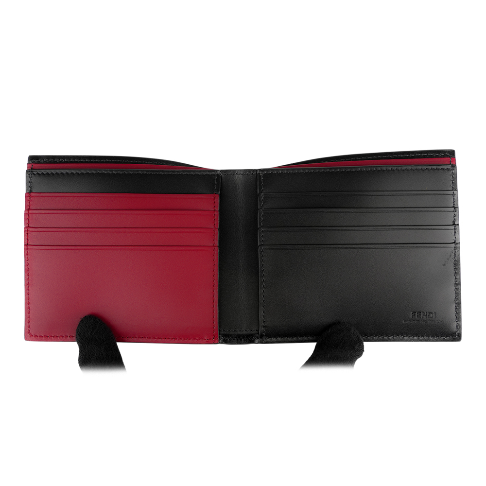 【FENDI】FF Logo Shadow 內拼色對開8卡短夾(黑色/紅色) 7M0169 AJF4 F19KP