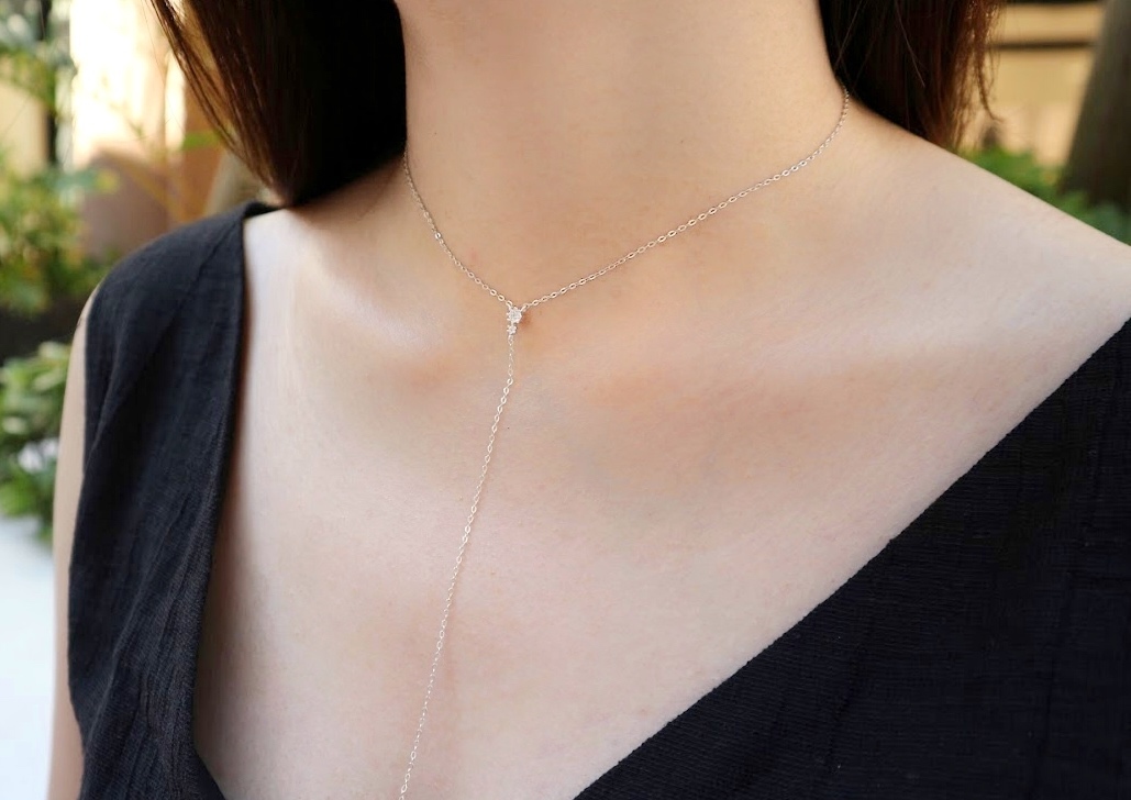 Y字鋯石珍珠垂墜長鍊-S925純銀