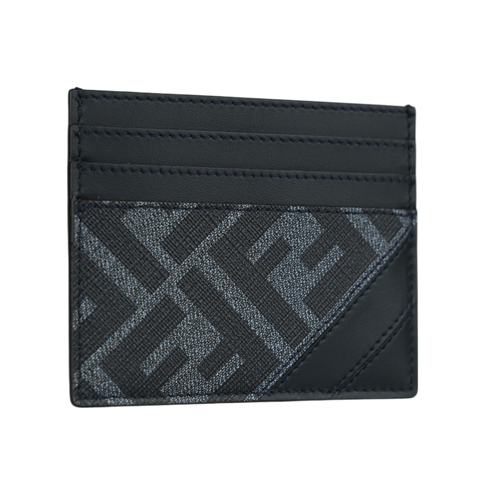 【FENDI】Diagonal FF Logo 帆布及皮革6卡卡片夾/名片夾(牛仔藍) 7M0164 ASIC F1O97