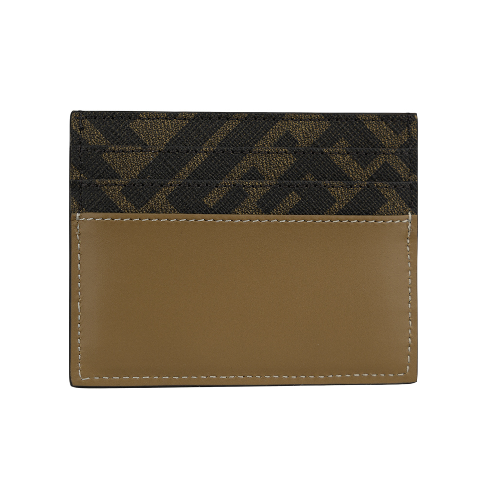 【FENDI】FF Squared 塗層帆布及皮革6卡卡片夾/名片夾(米色/咖啡) 7M0164 AFF2 F1M6E