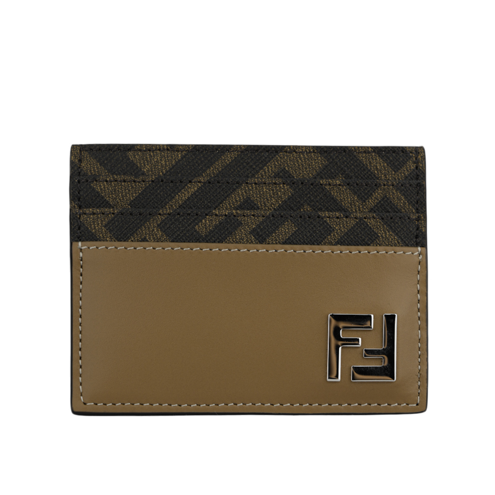 【FENDI】FF Squared 塗層帆布及皮革6卡卡片夾/名片夾(米色/咖啡) 7M0164 AFF2 F1M6E
