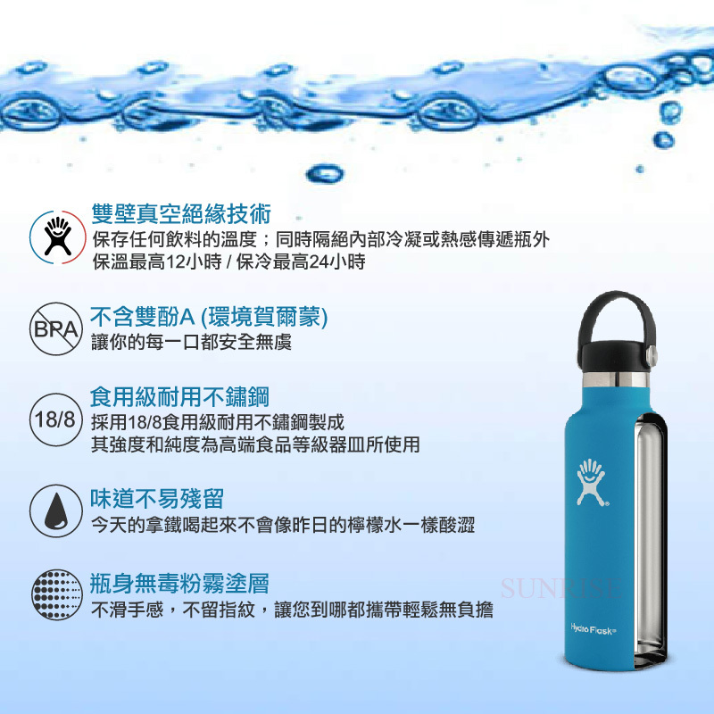 Hydro Flask 美國 32oz / 946ml 寬口輕量真空保溫瓶  (海波藍) 52HFW32CTS484