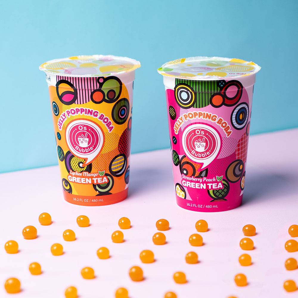 Strawberry Peach Green Tea with Popping Boba (480 ml)