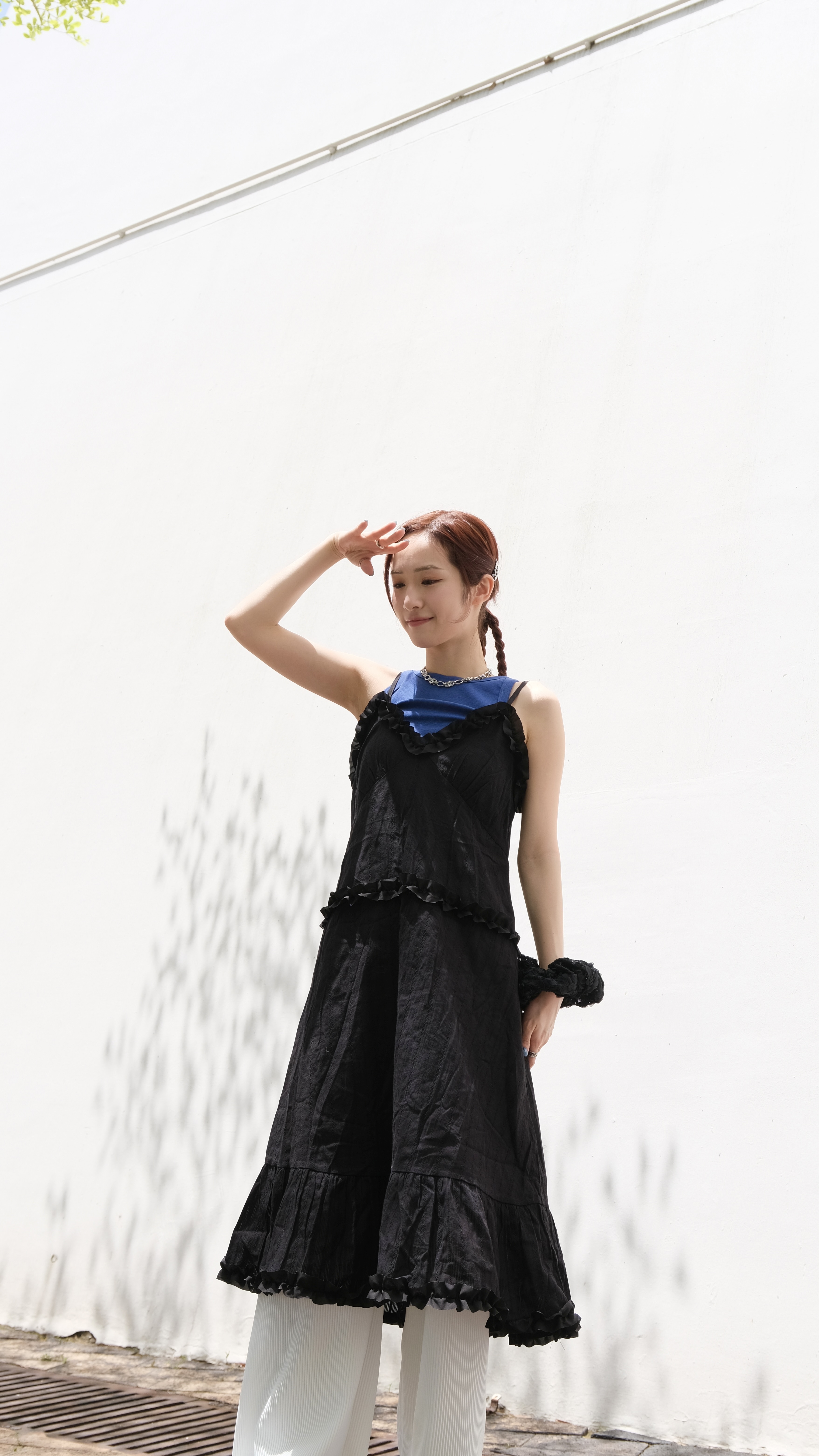 Ruffle暗直紋吊帶OPS