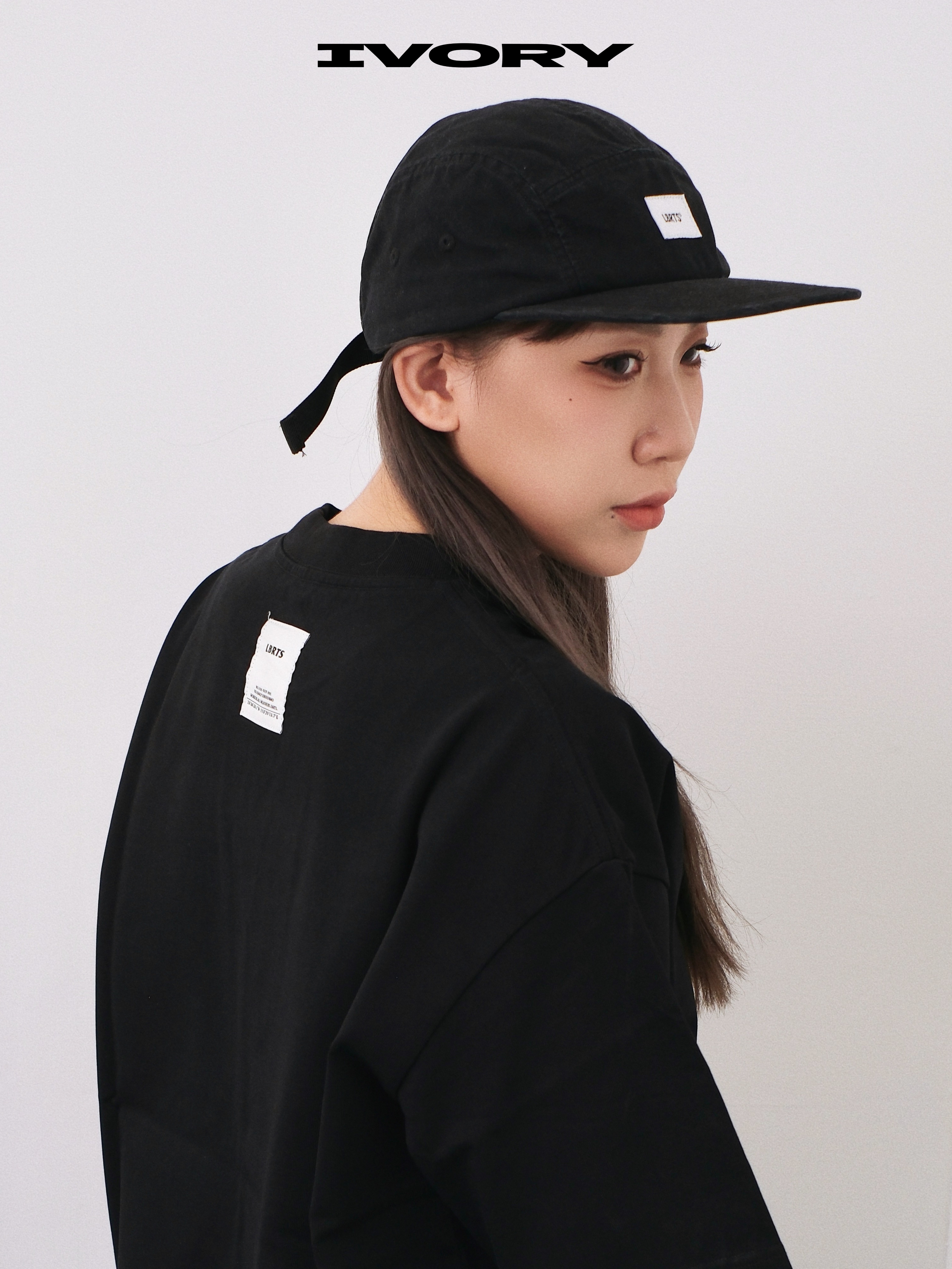 IVORY Canvas Five Panel Cap 五分割帽 布標 水洗黑【LC0006NT】