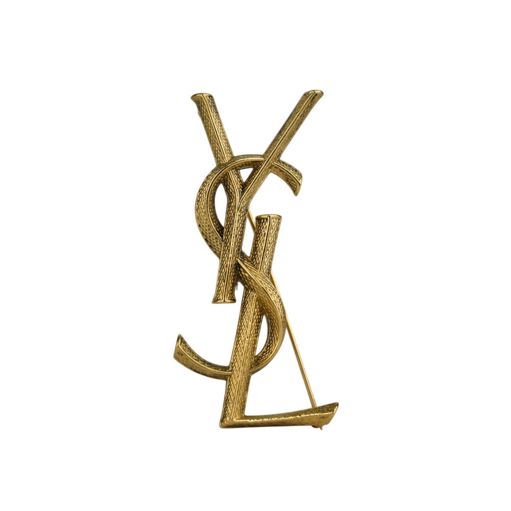 【YSL/ Saint Laurent Paris】Cassandre Logo 標誌蛇紋仿舊胸針