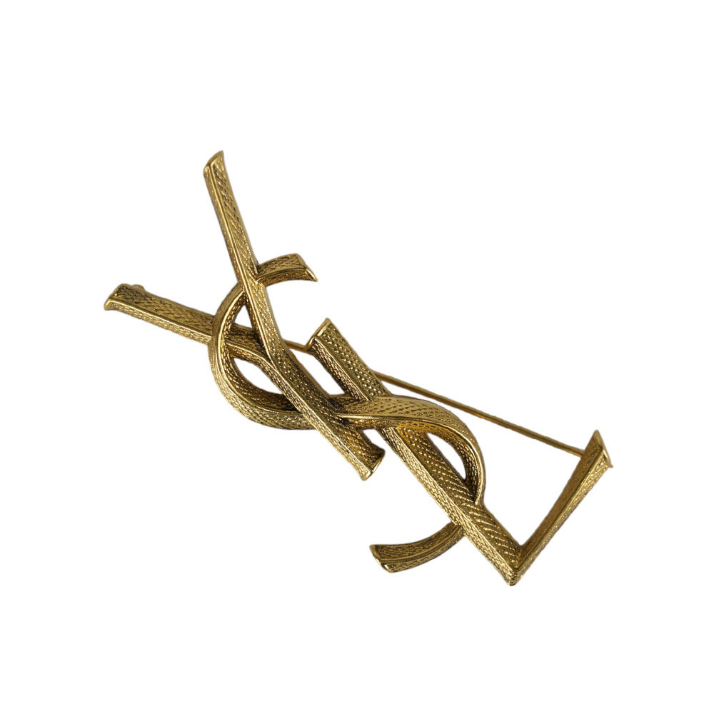 【YSL/ Saint Laurent Paris】Cassandre Logo 標誌蛇紋仿舊胸針(古銅金) 700582 Y1500 8204