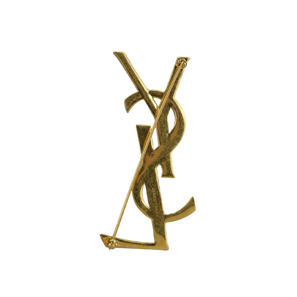 【YSL/ Saint Laurent Paris】Cassandre Logo 標誌蛇紋仿舊胸針(古銅金) 700582 Y1500 8204