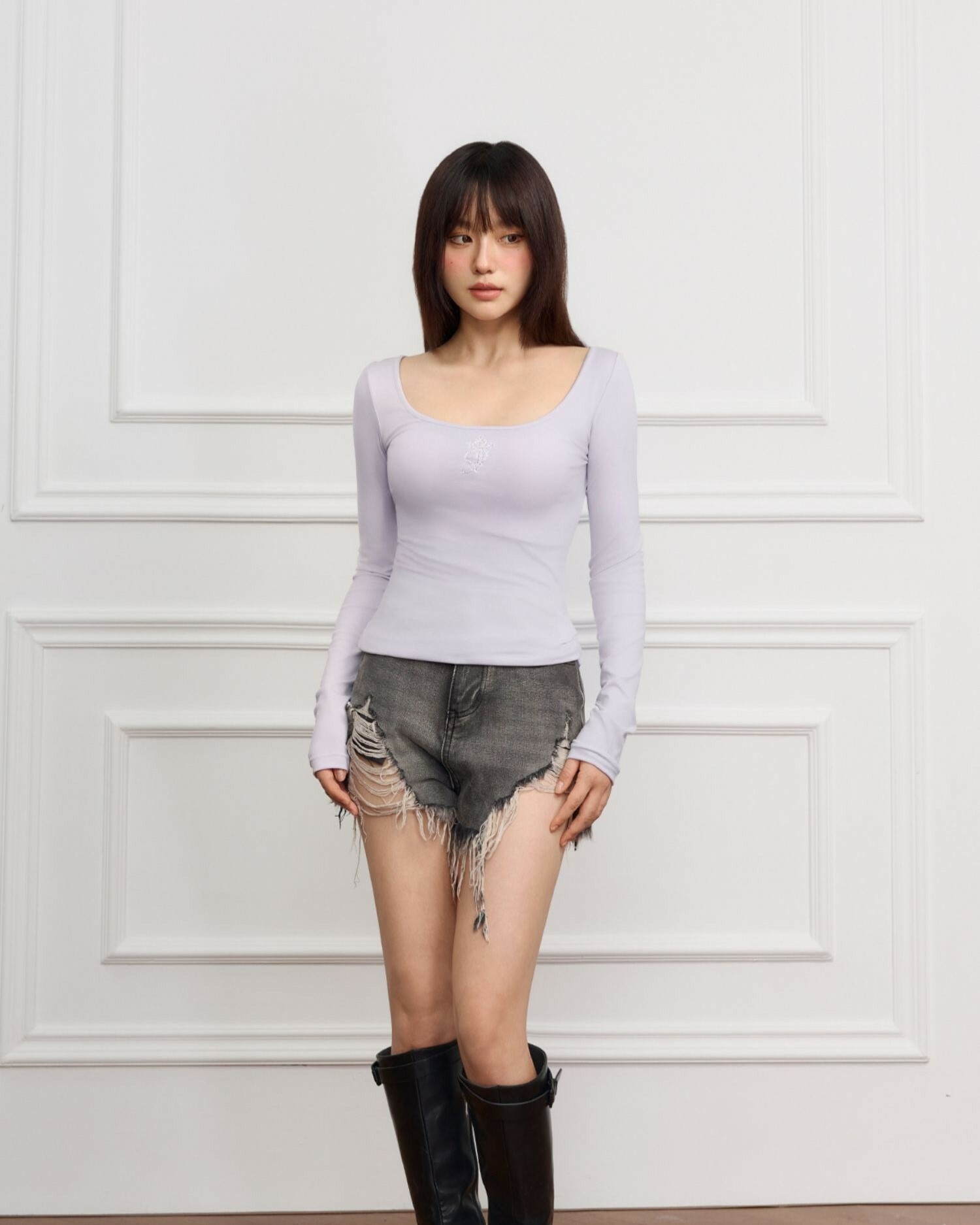 STK SmallTownKid 天絲材質超低領 長袖 T