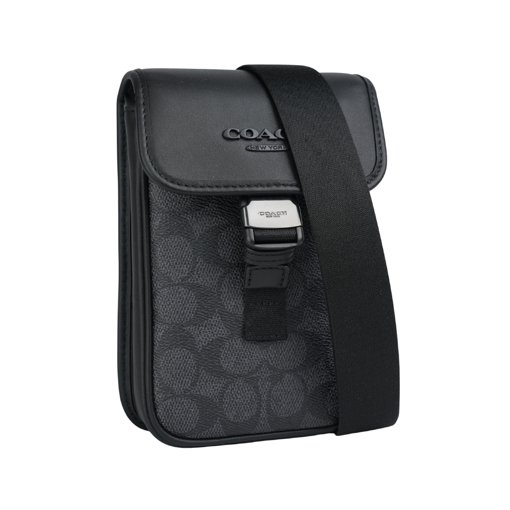 【COACH】Racer 塗層帆布及小牛皮釦式手機包/斜背包(炭灰色) CT885 QBMI5