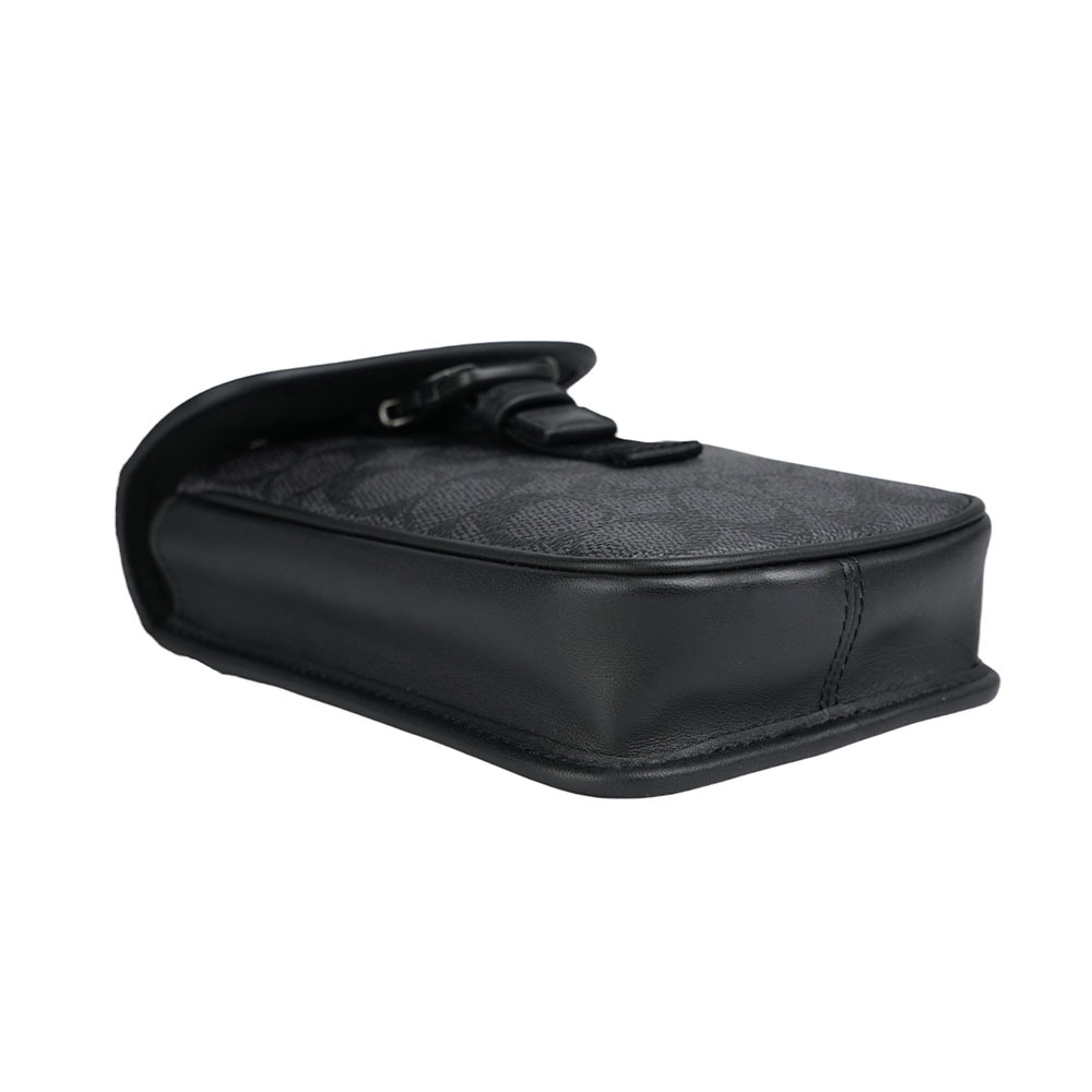 【COACH】Racer 塗層帆布及小牛皮釦式手機包/斜背包(炭灰色) CT885 QBMI5