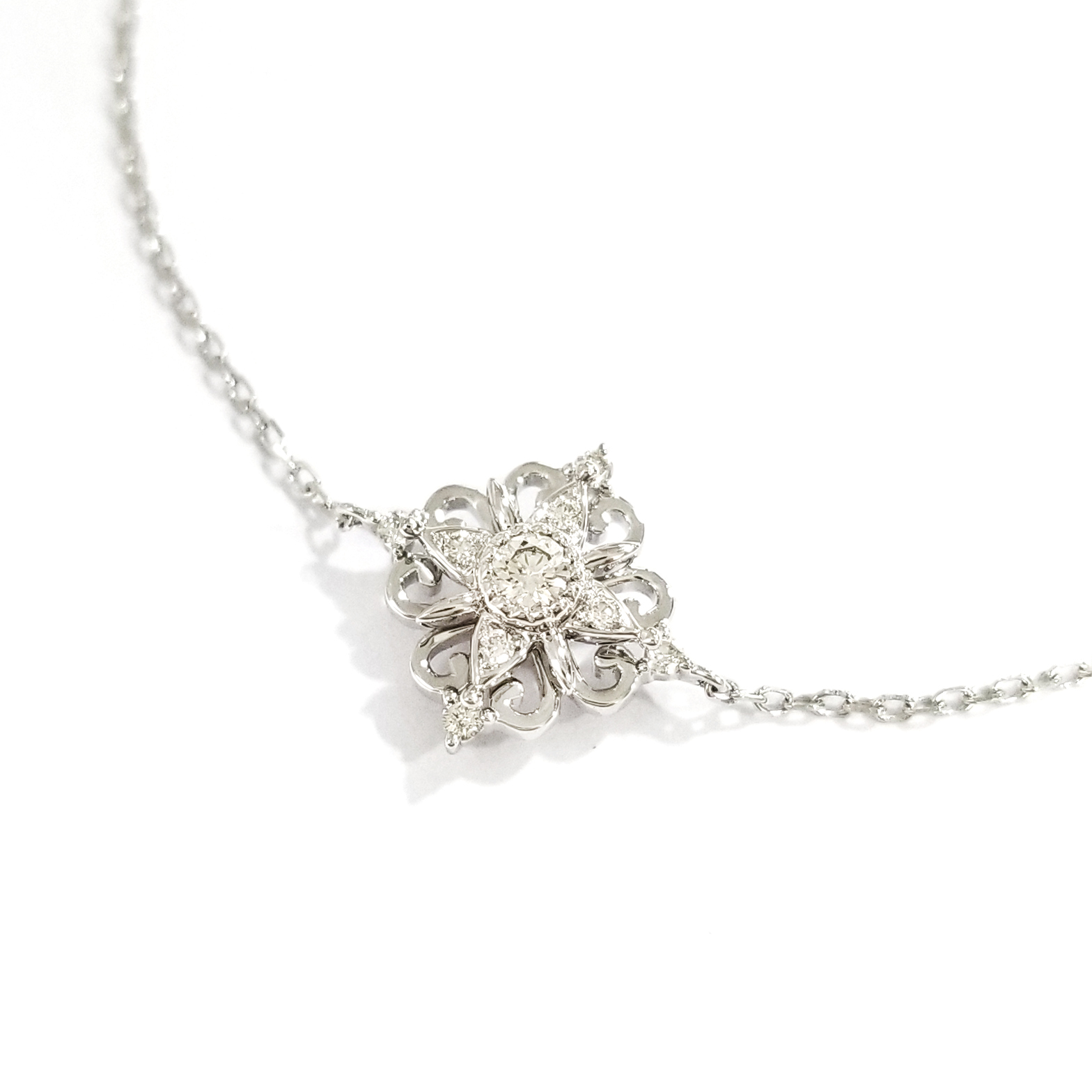 18K白金天然鑽石旋轉雪花手鏈