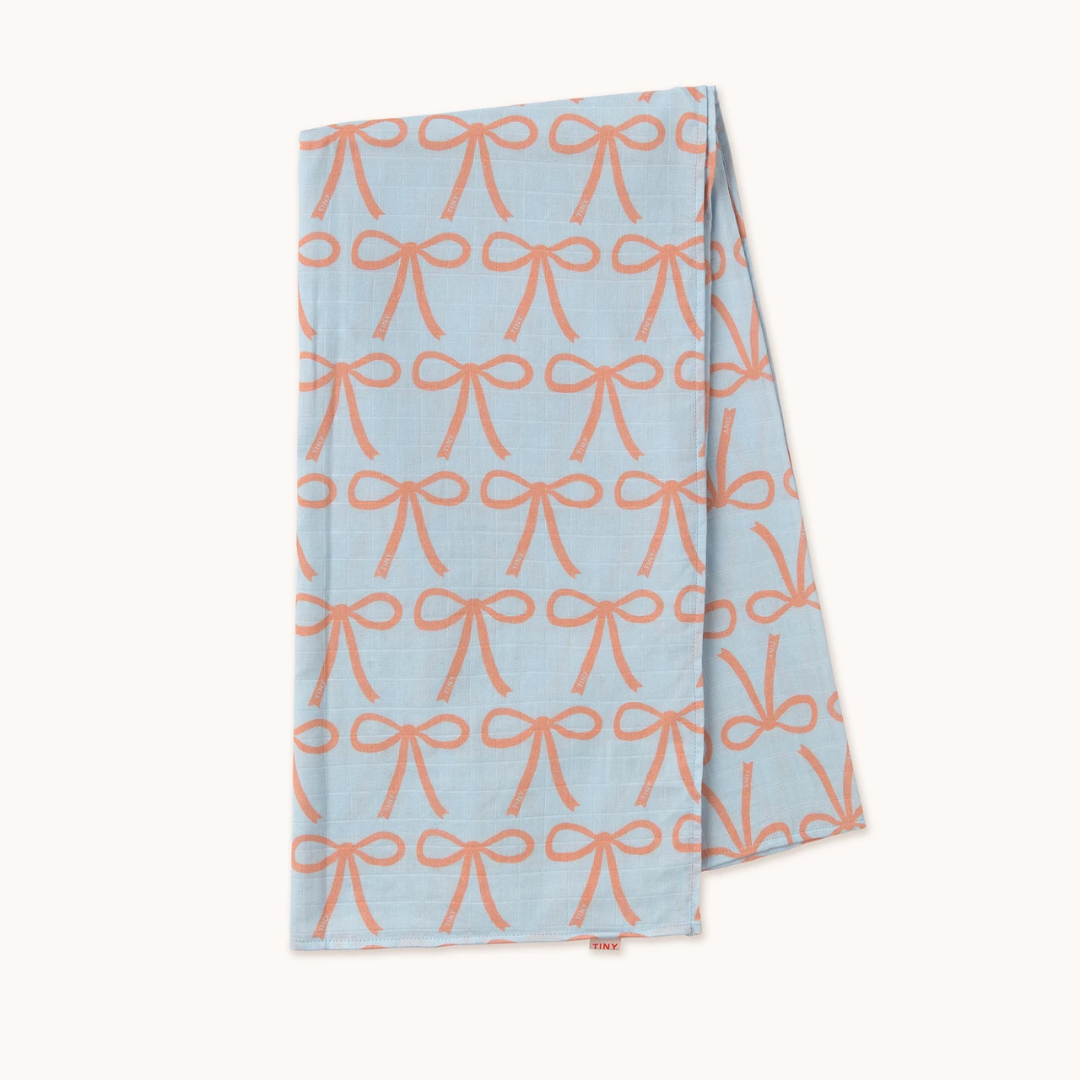 TINYCOTTONS│BOWS SWADDLE純棉蝴蝶結包巾．Light blue