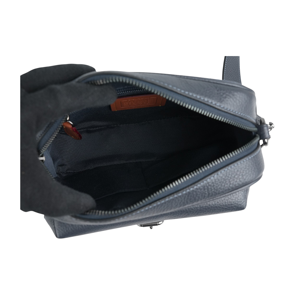 【COACH】Warner 塗層帆布及皮革拉鍊斜背包(牛仔藍/午夜藍) CW217 QBN2V