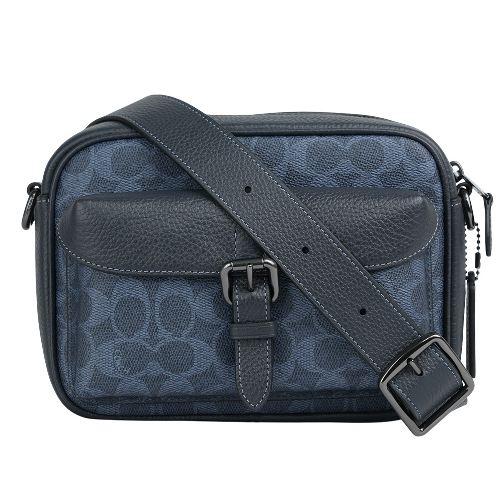 【COACH】Warner 塗層帆布及皮革拉鍊斜背包(牛仔藍/午夜藍) CW217 QBN2V