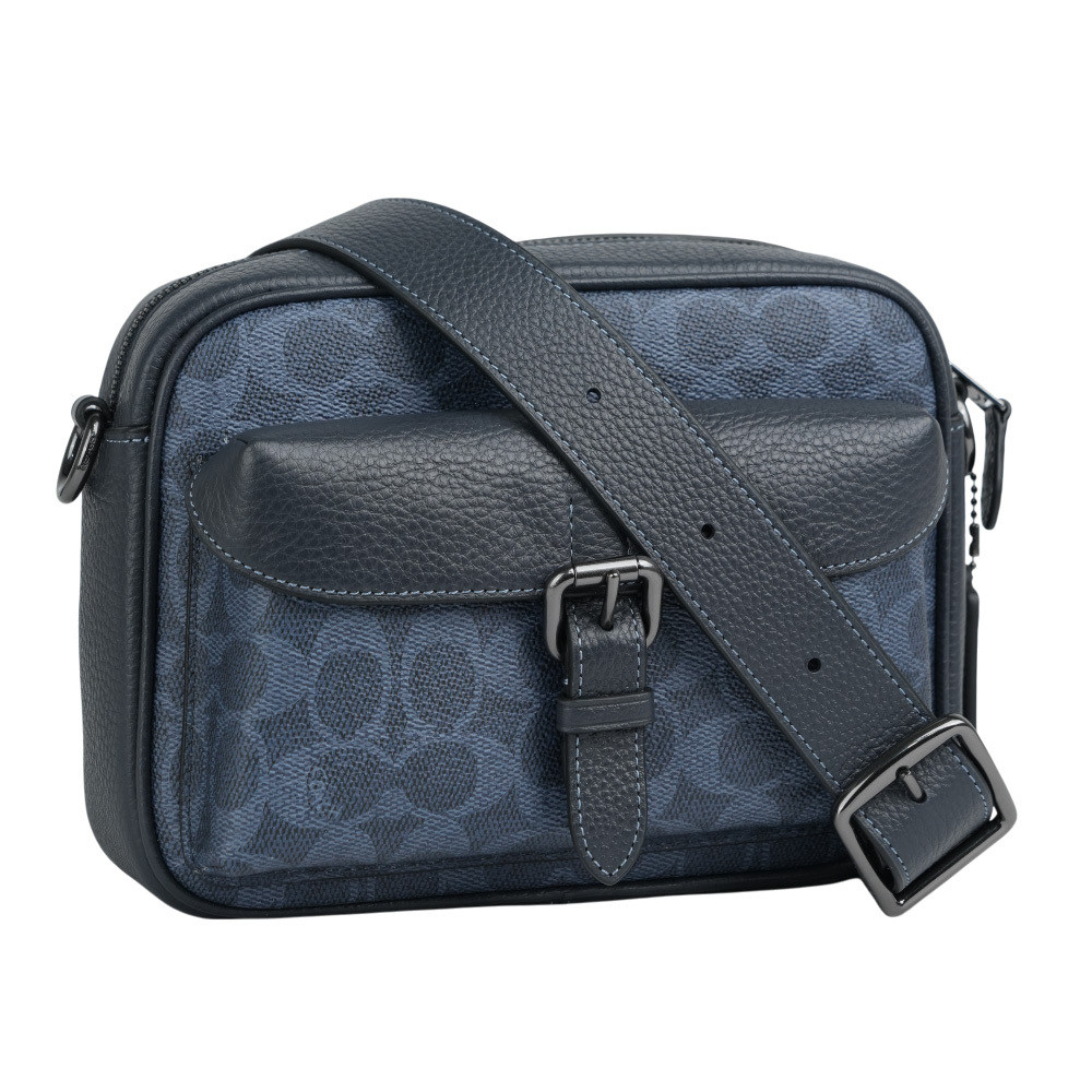 【COACH】Warner 塗層帆布及皮革拉鍊斜背包(牛仔藍/午夜藍) CW217 QBN2V