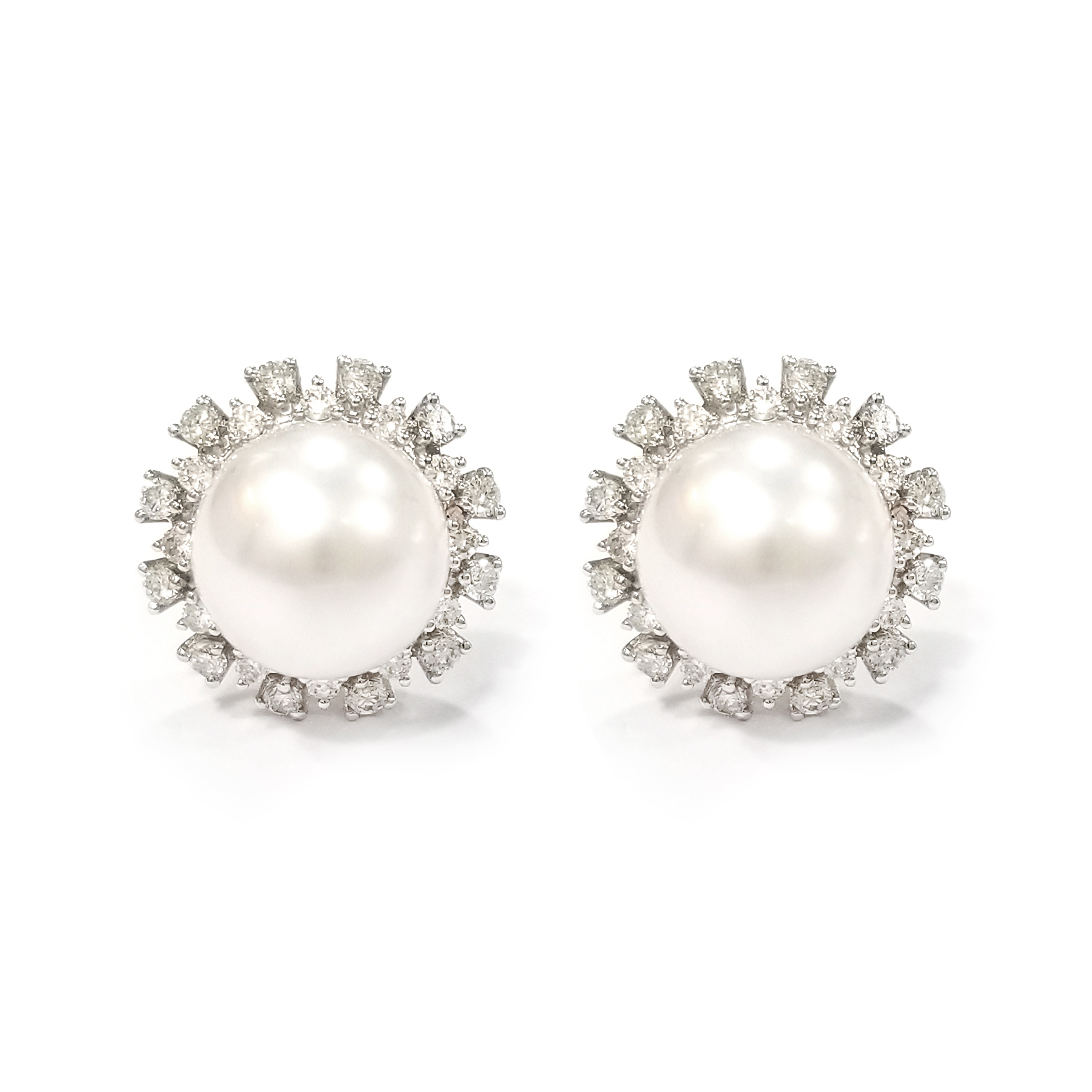 18K白金可拆式天然鑽石 Akoya 珍珠耳環