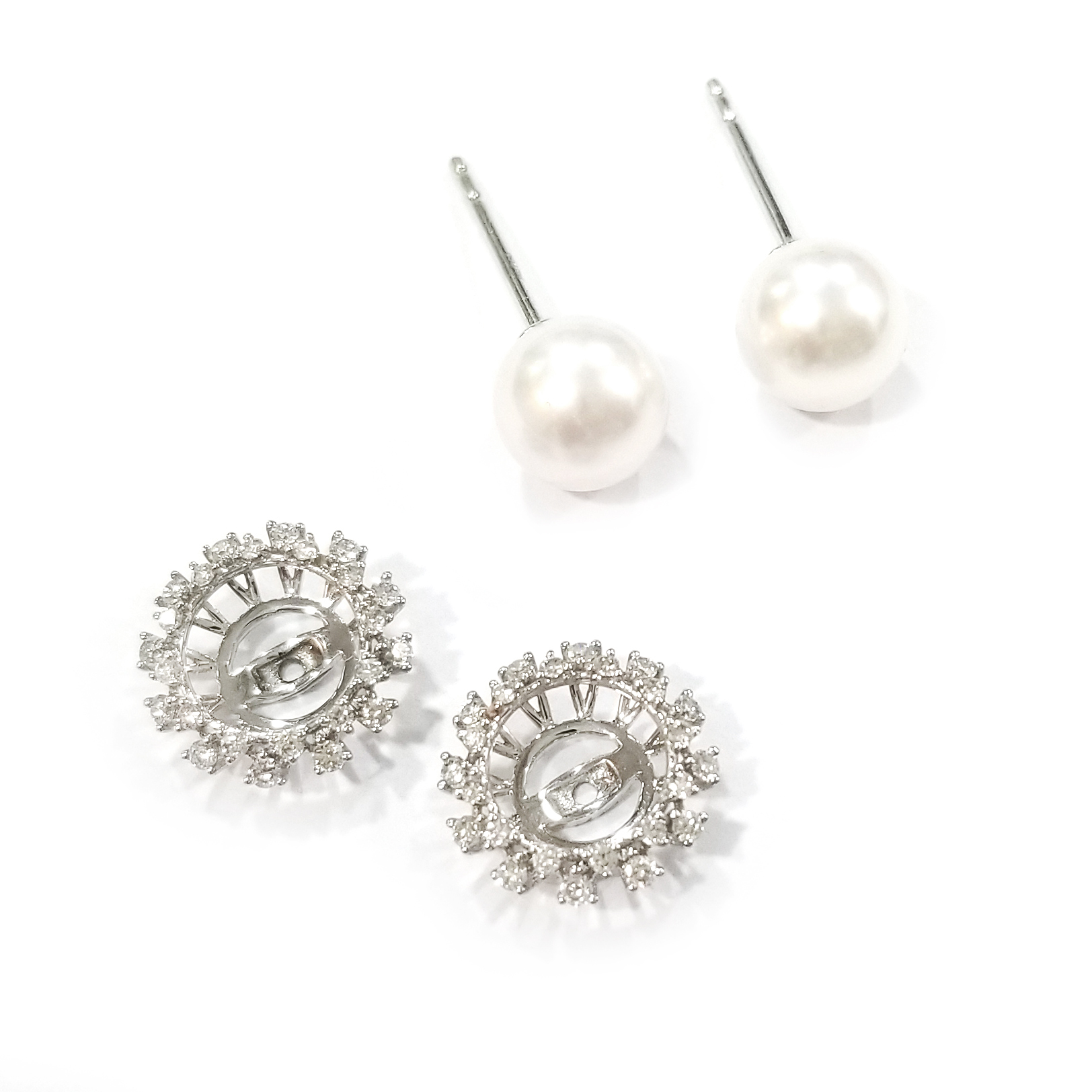 18K白金可拆式天然鑽石 Akoya 珍珠耳環