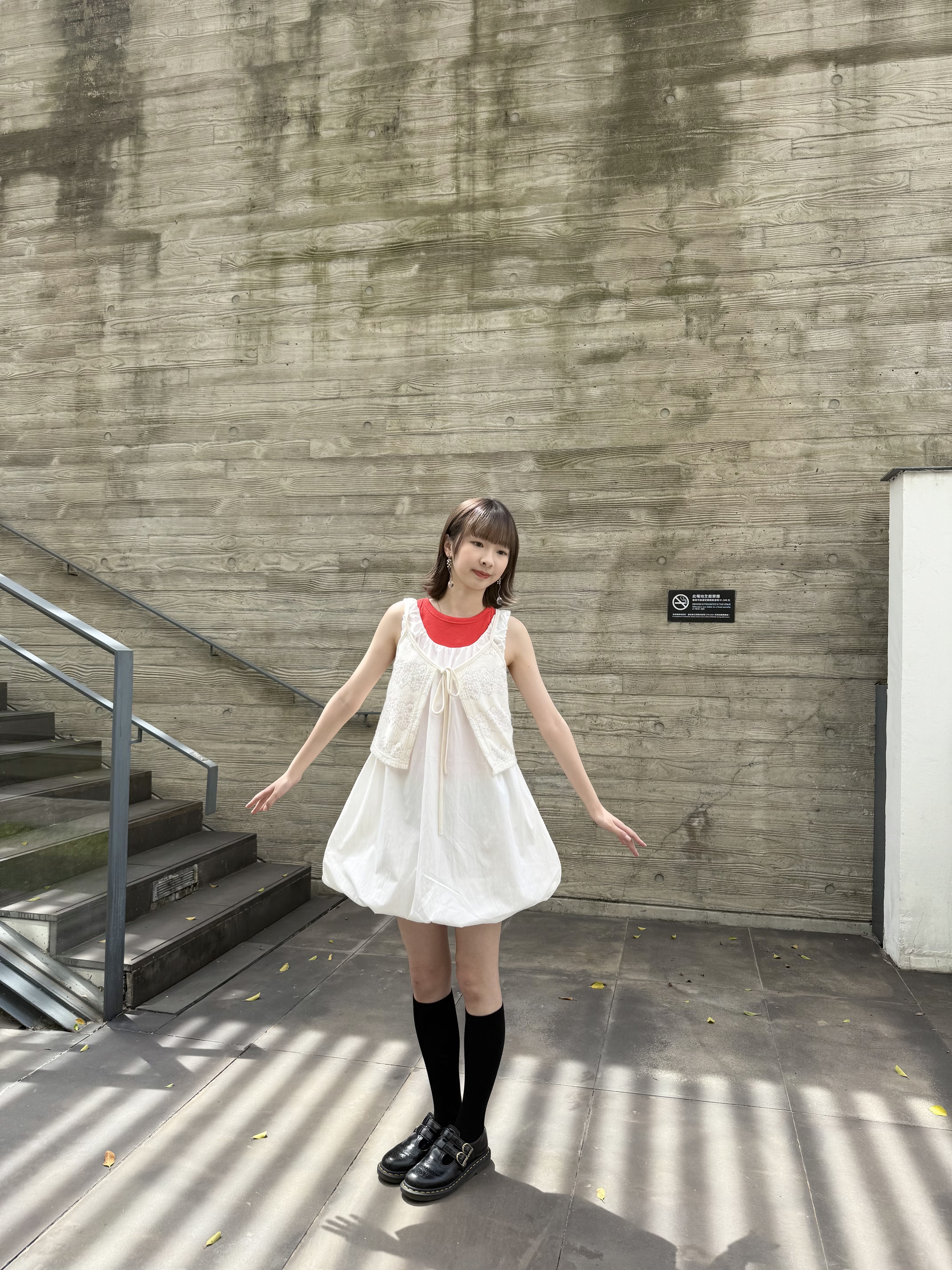 [三色入] 皺摺肩帶泡泡短Ops(white)