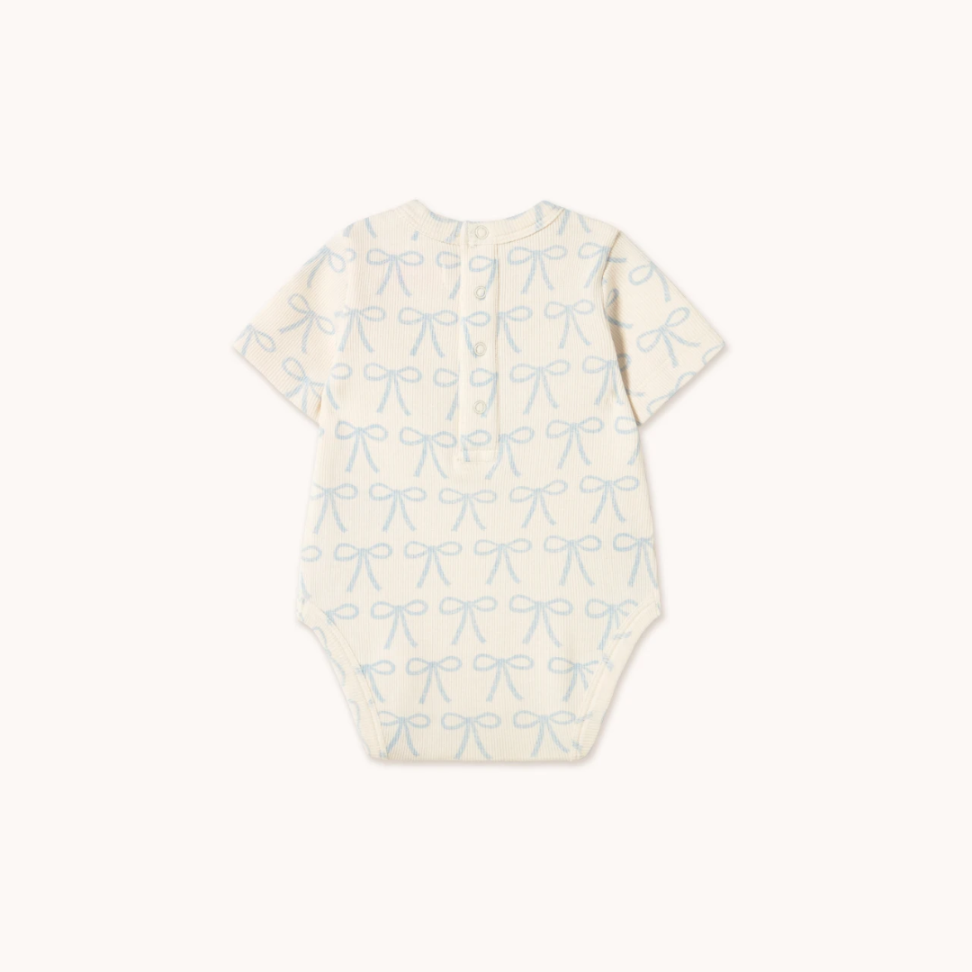 TINYCOTTONS│BOWS RIB BODY有機棉蝴蝶結印花包屁衣．Off White