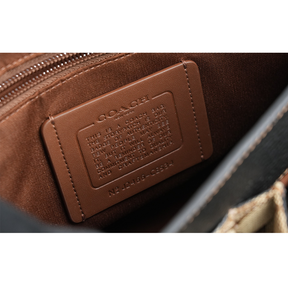 【COACH】Sprint Map 25 緹花布拼皮革翻蓋斜背包(卡其/黑色) CE534 QBV1R