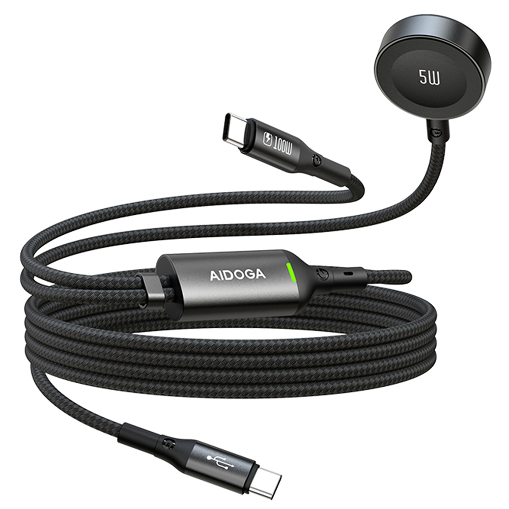 AIDOGA 艾迪伽 一分二 100W快充 Type-C TO Type-C/Apple Watch/Ultra/SE 全系列 PD 充電傳輸線 爵士 1.5M