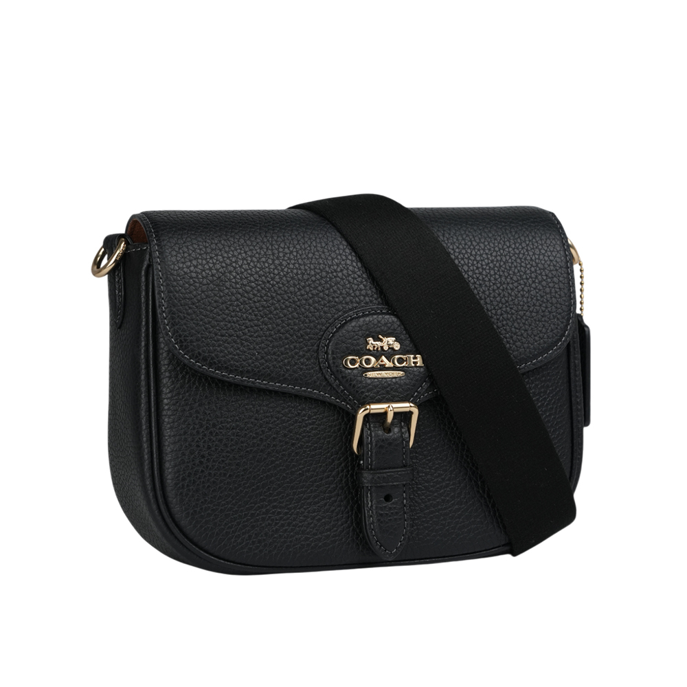 【COACH】Amelia 金字荔枝皮革小款馬鞍包(黑色) CP107 IMBLK