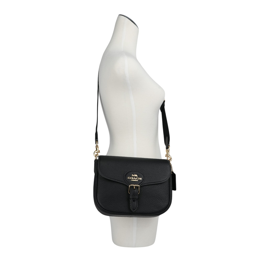 【COACH】Amelia 金字荔枝皮革小款馬鞍包(黑色) CP107 IMBLK
