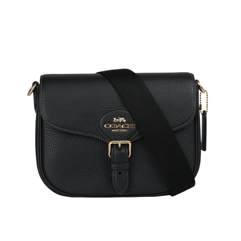 【COACH】Amelia 金字荔枝皮革小款馬鞍包(黑色) CP107 IMBLK