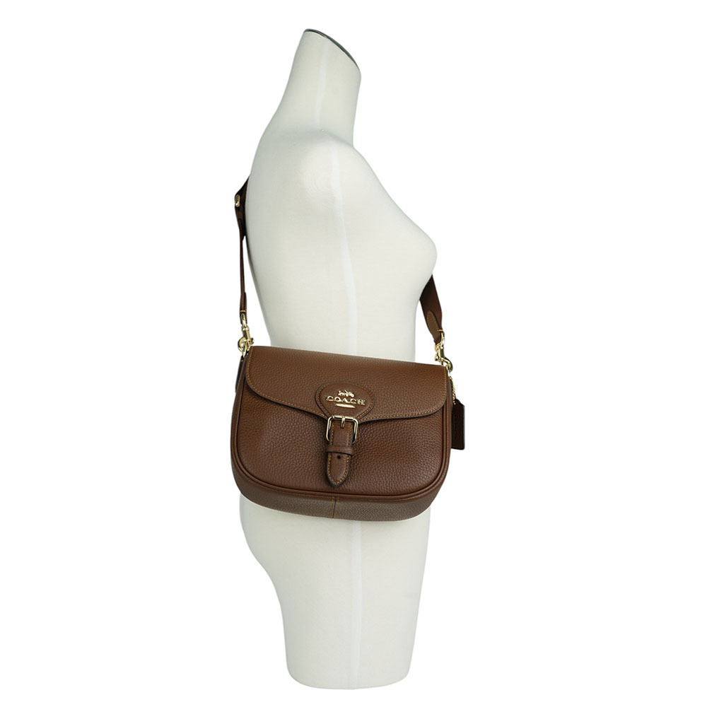 【COACH】Amelia 金字荔枝皮革小款馬鞍包(棕色) CP107 IMBRN
