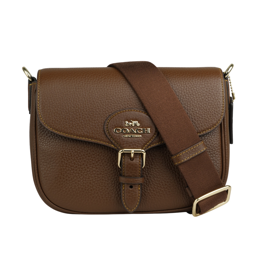 【COACH】Amelia 金字荔枝皮革小款馬鞍包(棕色) CP107 IMBRN