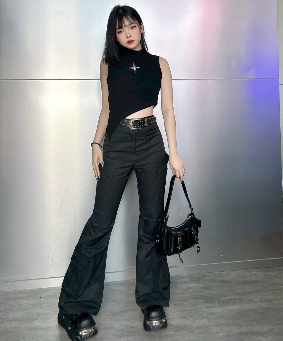 抓褶工裝喇叭褲