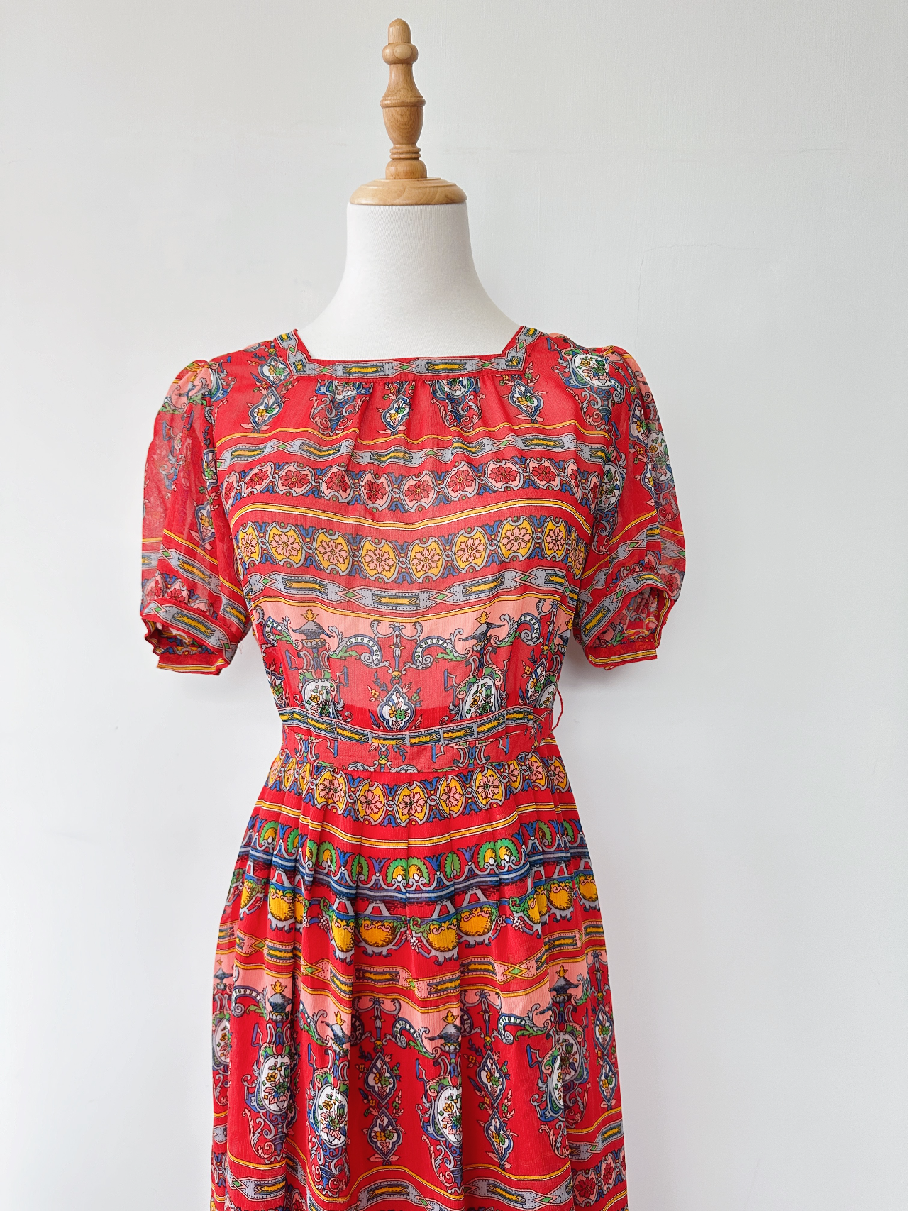 亮紅色民族風古著連身裙