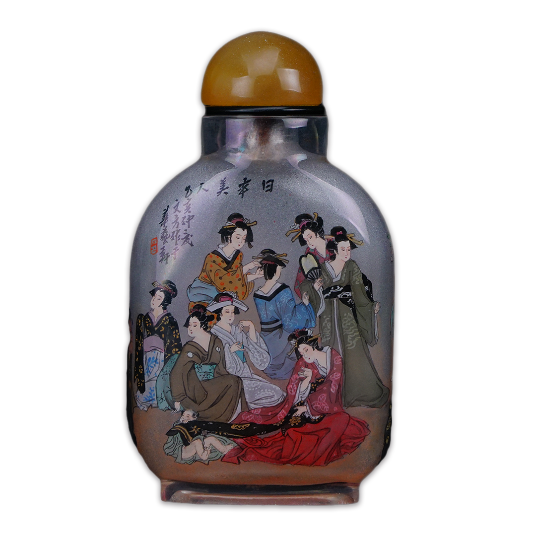 日本美人圖鼻煙壺 東瀛佳人展現和風典雅與婉約風情