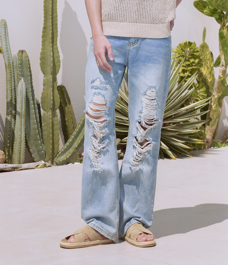 刷破寬鬆直筒褲