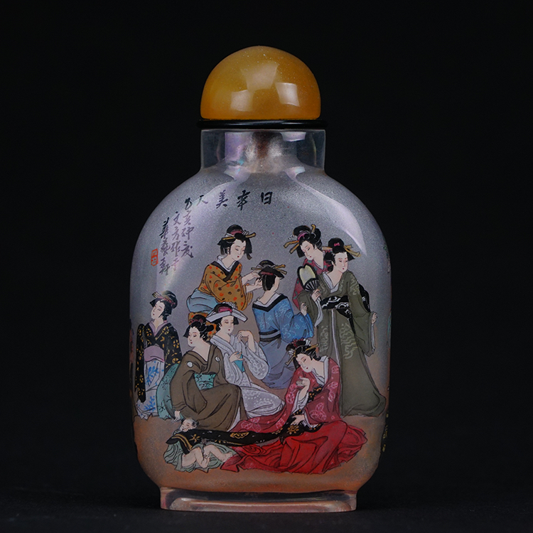 鹿港窯典藏內畫工藝|日本美人圖鼻煙壺 東瀛佳人展現和風典雅與婉約風情