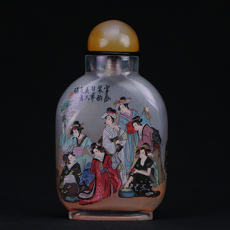 鹿港窯典藏內畫工藝|日本美人圖鼻煙壺 東瀛佳人展現和風典雅與婉約風情