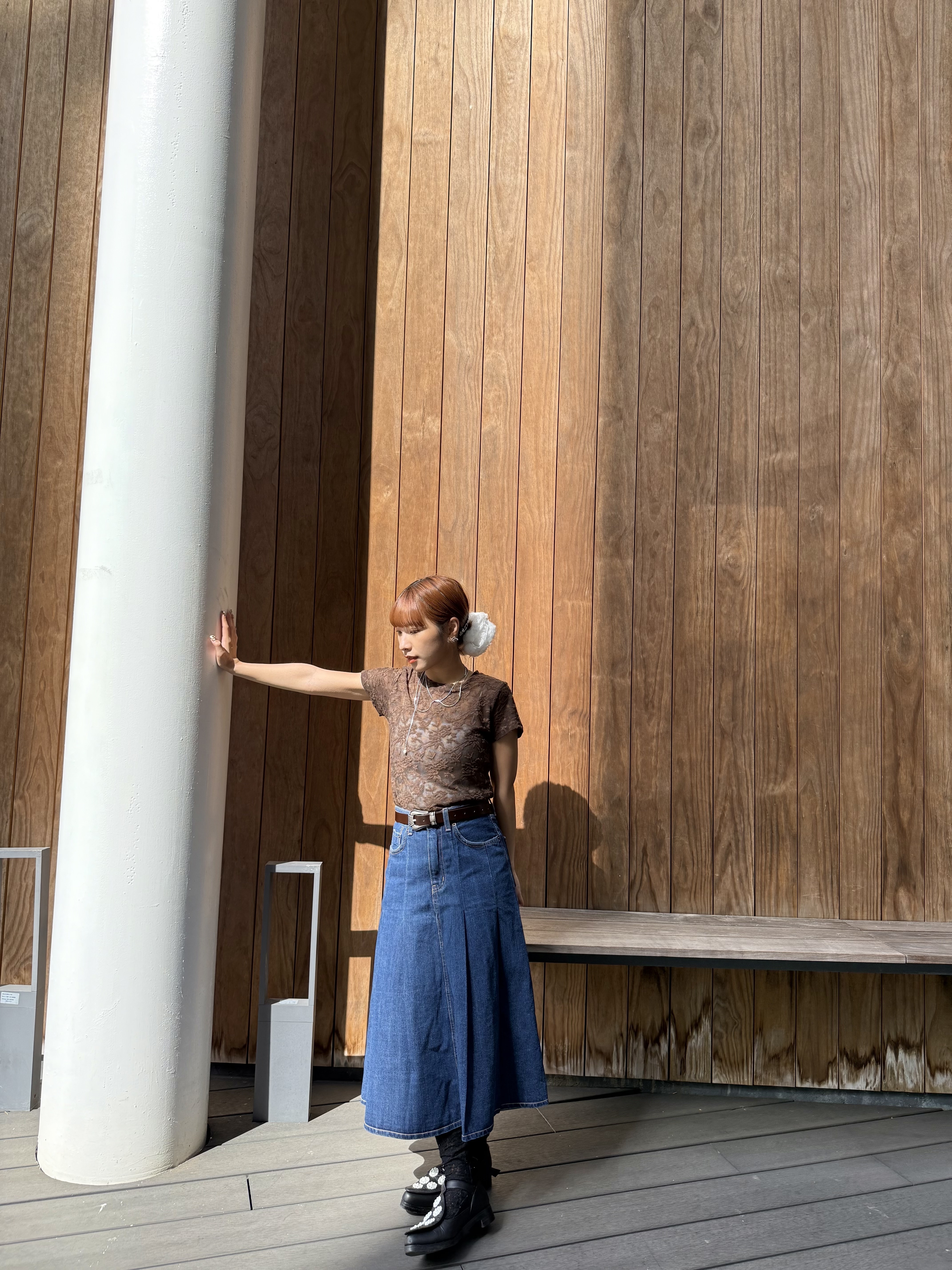 Vintage 感百摺牛仔中裙