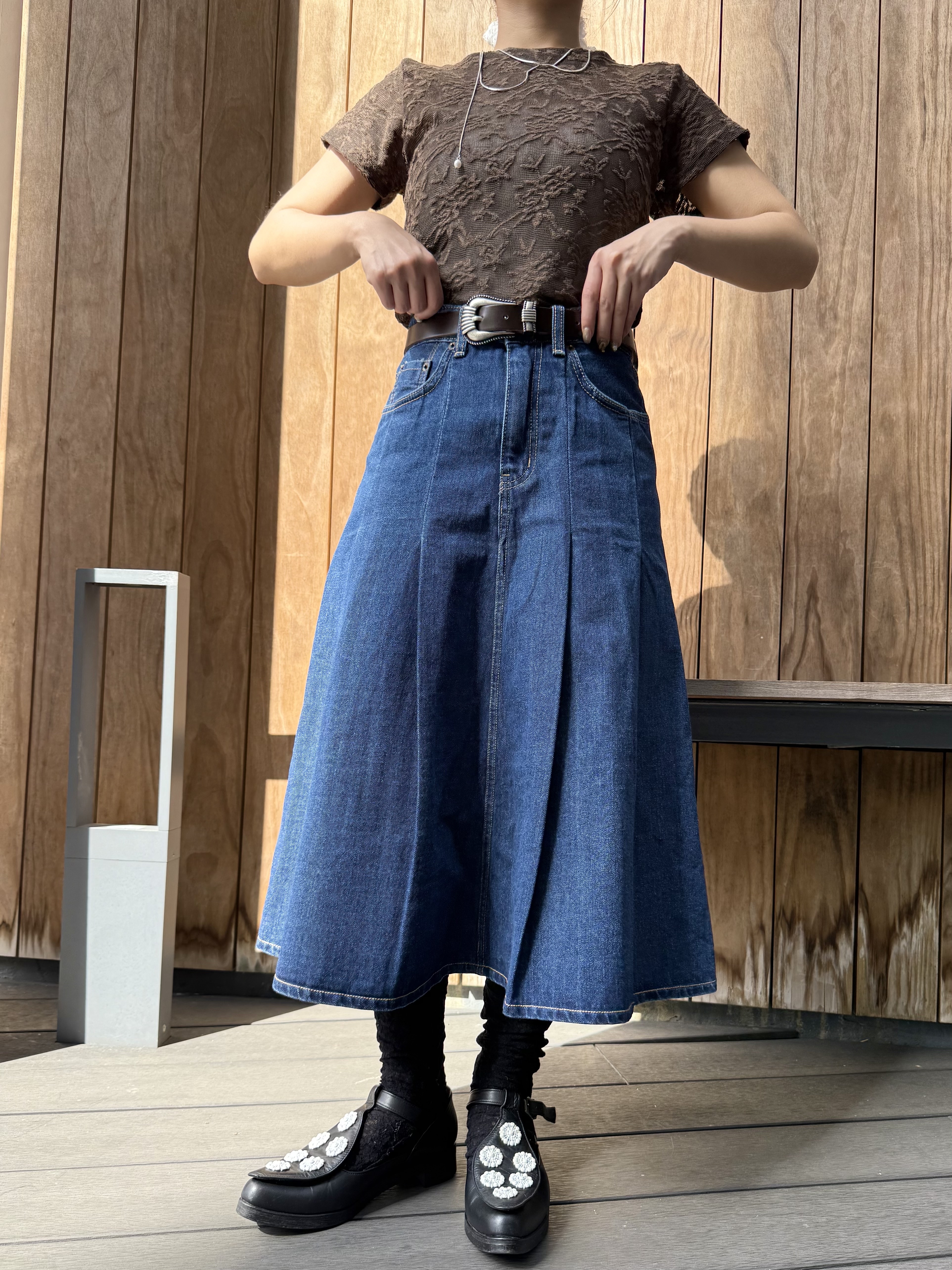 Vintage 感百摺牛仔中裙