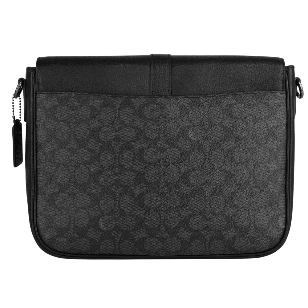 【COACH】Warner 塗層帆布及皮革斜背包/郵差包(炭灰色/黑色) CW214 QBMI5