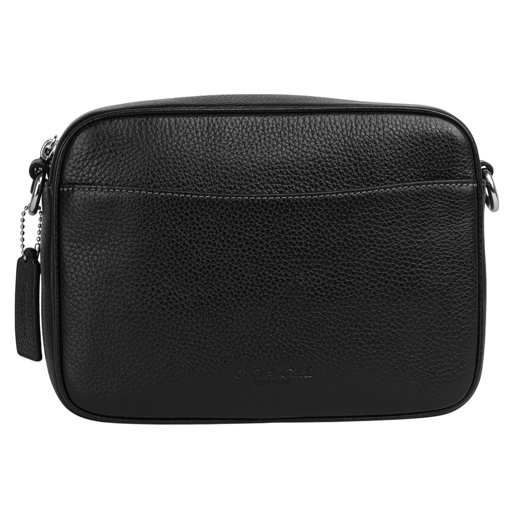 【COACH】Warner 銀釦粒紋皮革拉鍊斜背包(黑色) CW218 SVBK