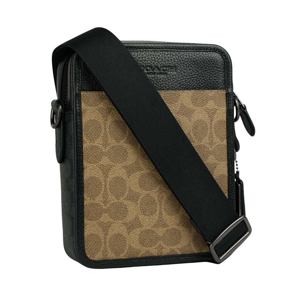 【COACH】Sullivan 塗層帆布及皮革方形斜背包(卡其/黑色)